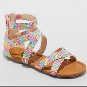 New Art Class Girls Neon Rainbow Gladiator Sandals Size 4